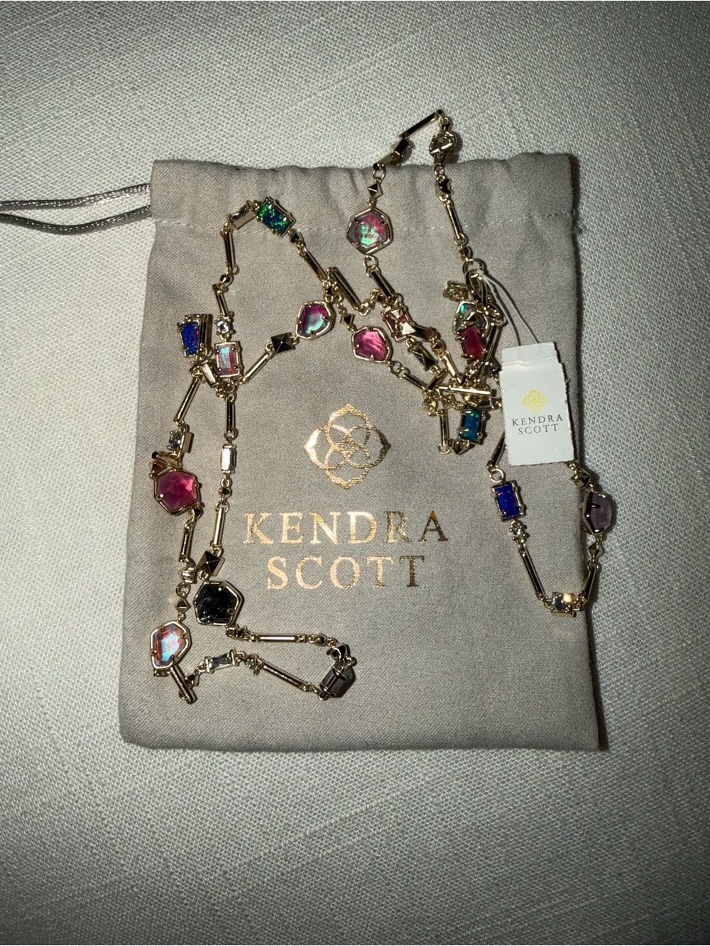 Kendra Scott Gold Multicolor Station Necklace - Pink, Blue, Green, Black